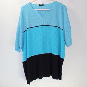 Y2K blue color block short sleeve sweater fashion bug plus size women’s 4x